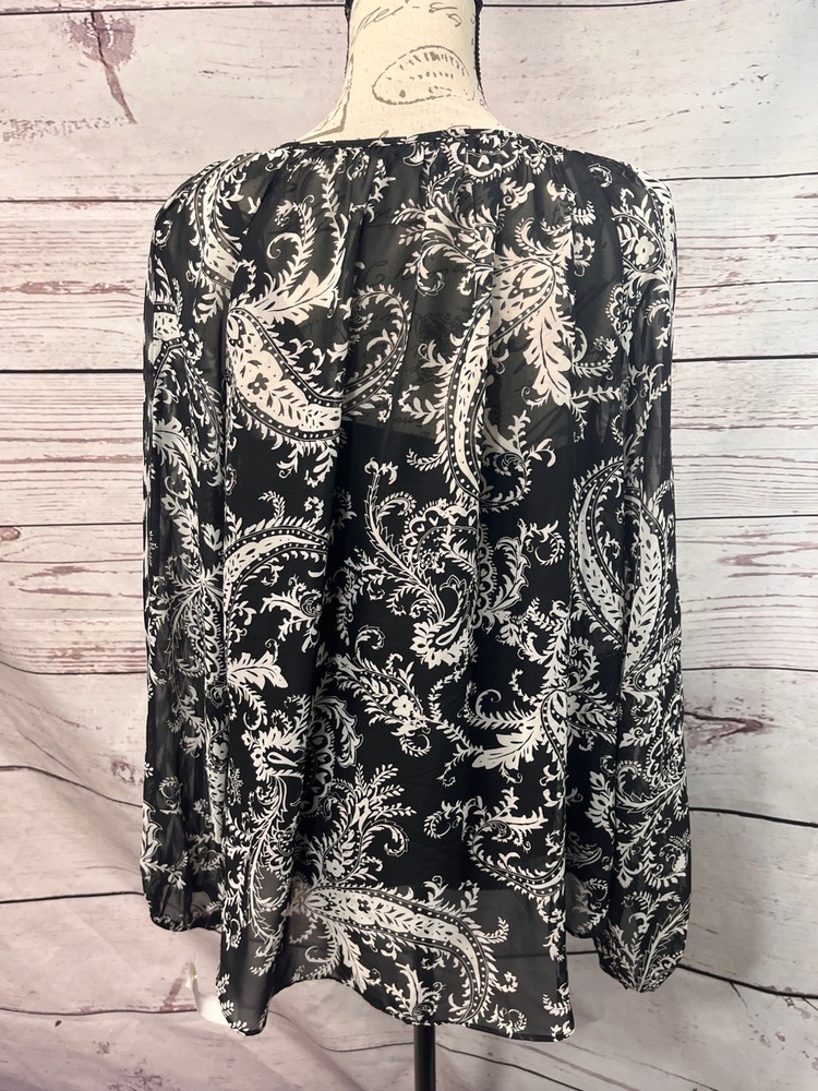 Apt 9 Top Unisex Large Black White Floral Blouse Layered Casual Blouse Trendy - Picture 3 of 5